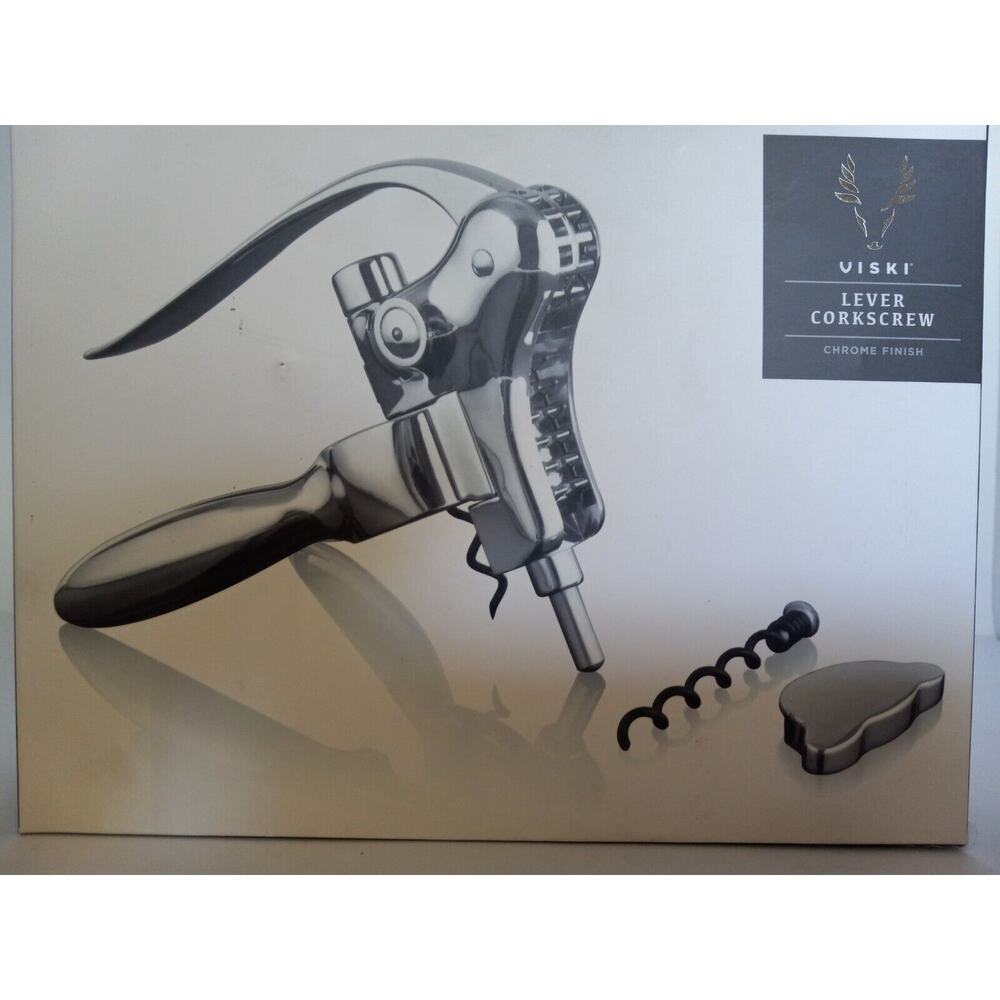 Viski Lever Corkscrew Chrome Finish Wine Bottle Opener Puller Tool